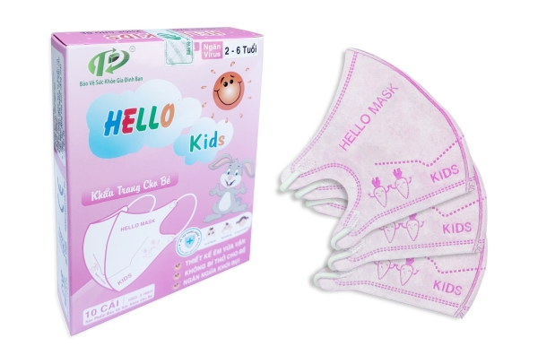 Khẩu trang Hello Kids 3D-Trắng hồng